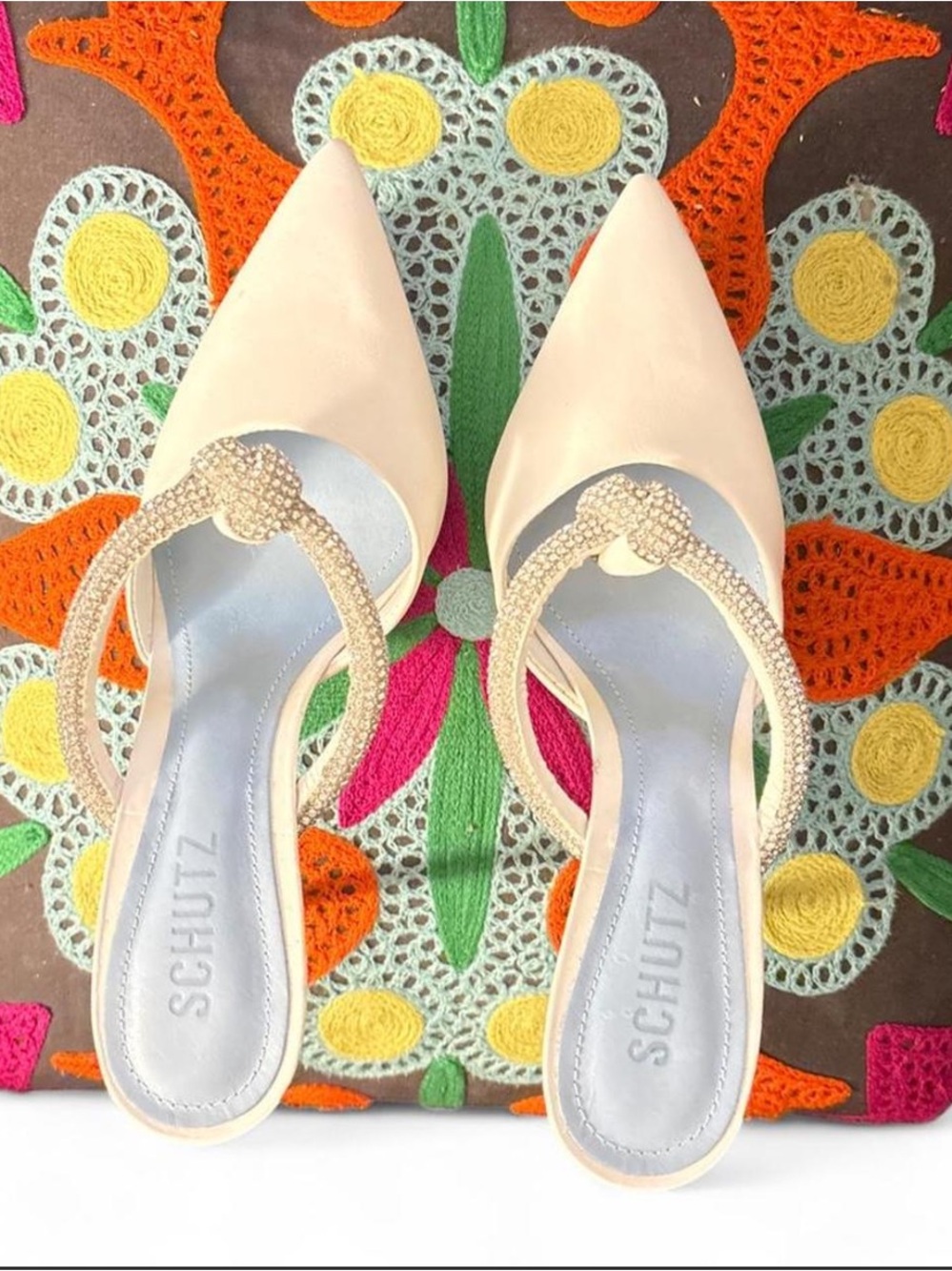 SCHUTZ Blush Pointed-Toe Braided-Knot Mules